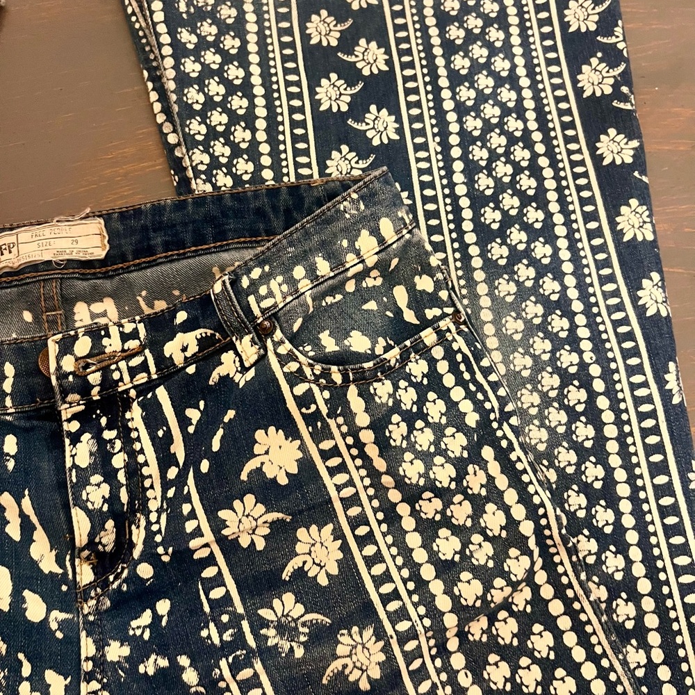 Free People Indigo Blue Patterned Flare Jeans - Picture 7 of 12